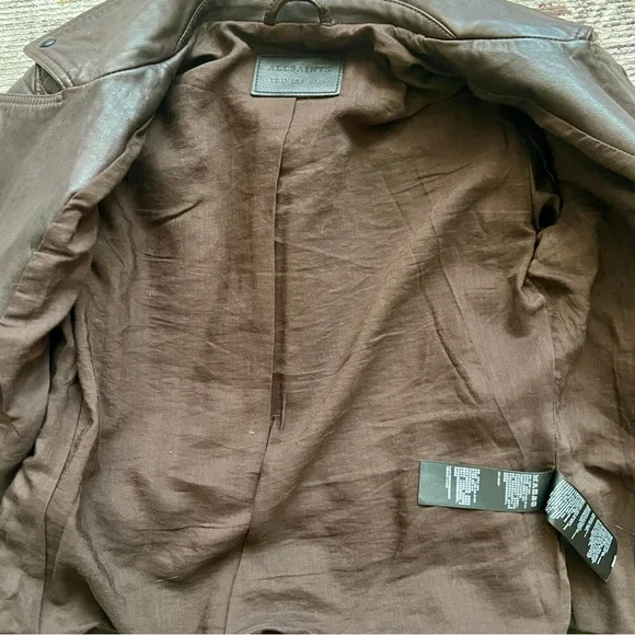 All Saints Brown Lamb Leather Jacket with Quilted Detailing - Picture 7 of 7
